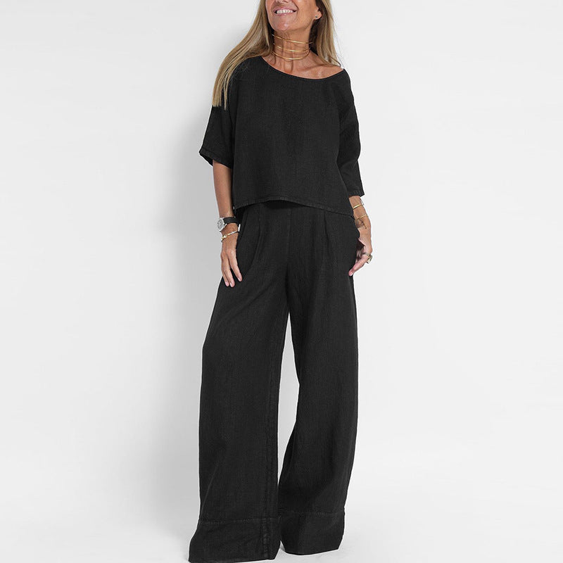 Ensemble Melie Femme Deux Pièces – Tenue Pantalon Palazzo et Top Oversize Décontractée Chic