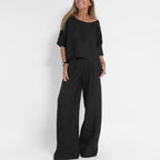 Ensemble Melie Femme Deux Pièces – Tenue Pantalon Palazzo et Top Oversize Décontractée Chic