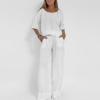 Ensemble Melie Femme Deux Pièces – Tenue Pantalon Palazzo et Top Oversize Décontractée Chic