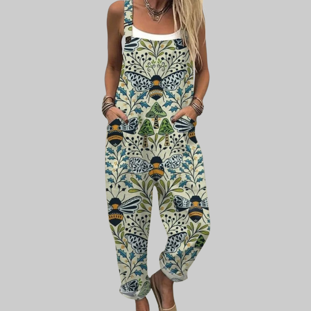 Martha Combinaison Femme en Coton – Jumpsuit Florale Vintage, Ample, Ceinture Réglable