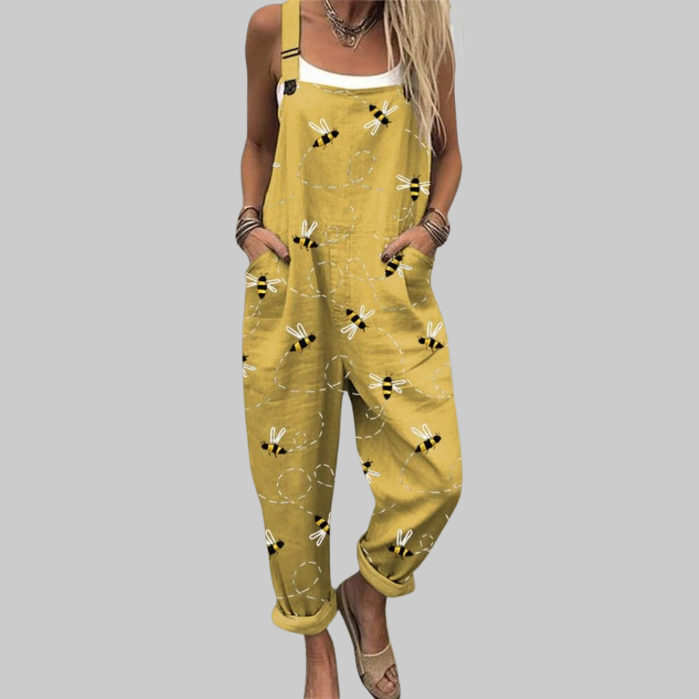 Martha Combinaison Femme en Coton – Jumpsuit Florale Vintage, Ample, Ceinture Réglable
