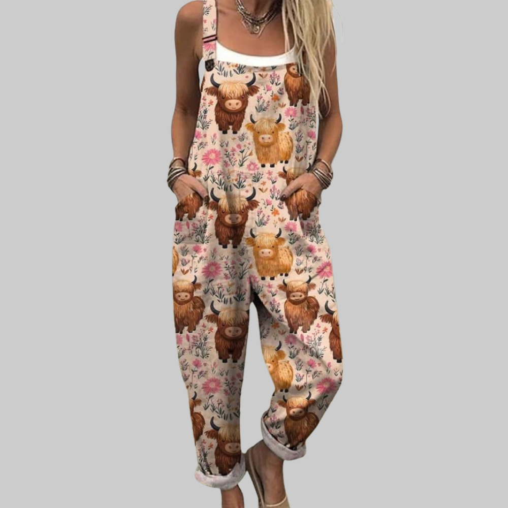 Martha Combinaison Femme en Coton – Jumpsuit Florale Vintage, Ample, Ceinture Réglable