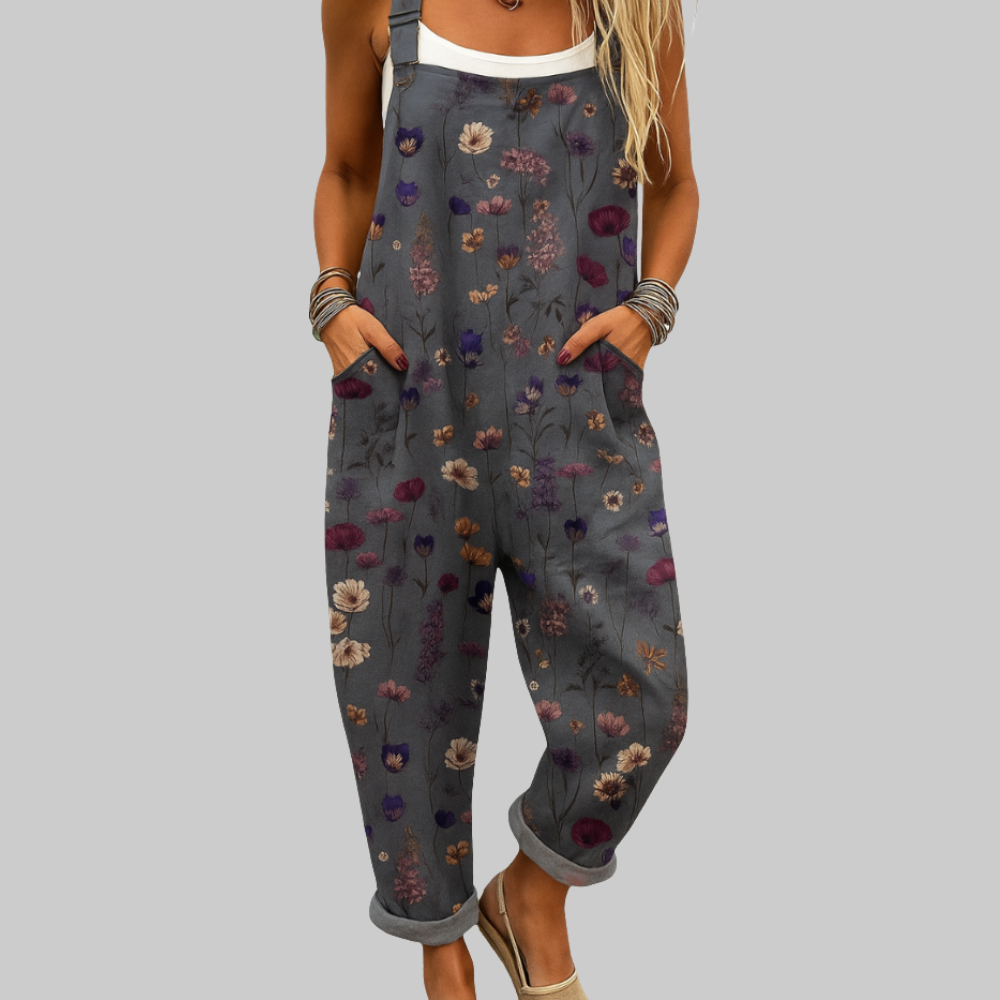 Martha Combinaison Femme en Coton – Jumpsuit Florale Vintage, Ample, Ceinture Réglable