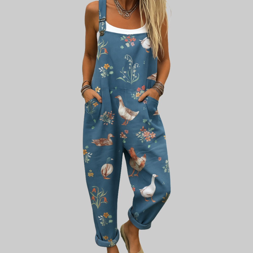 Martha Combinaison Femme en Coton – Jumpsuit Florale Vintage, Ample, Ceinture Réglable