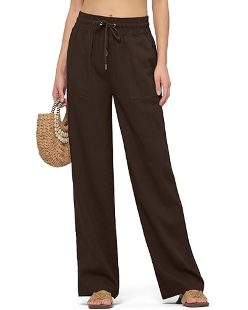 Emma Pantaloni Donna Lino – Gamba Larga, Coulisse & Tasche Funzionali