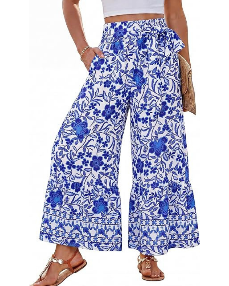 Savannah Pantaloni Donna Palazzo – Vita Alta, Cintura Regolabile & Tasche