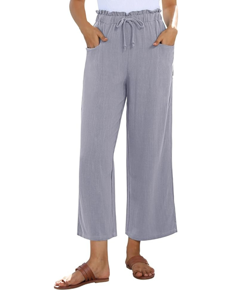 Pantalones capri de mujer Florence – Lino y rayón, cintura alta, cordón ajustable y bolsillos