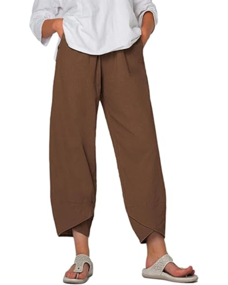 Diana Pantaloni Donna Capri – Misto Lino, Orlo Tulipano & Tasche Laterali