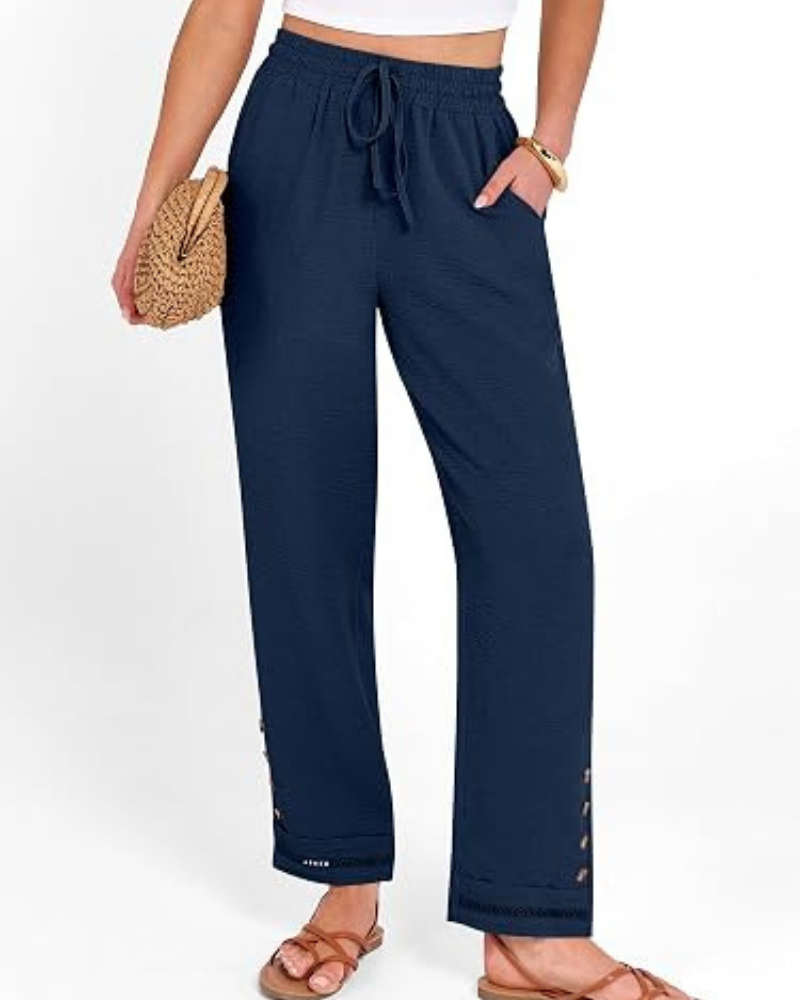 Hazel Pantaloni Donna Capri – Poliestere Morbido, Coulisse & Orlo con Bottoni