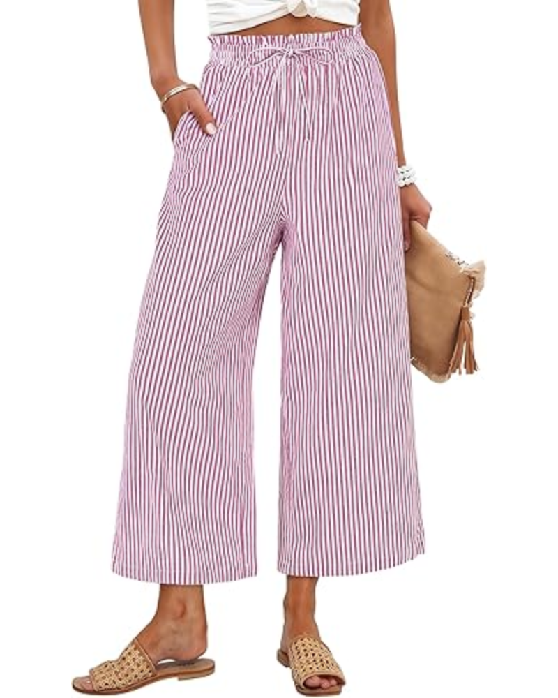 Pantalones Madison para mujer, cropped – Rayón, cintura fruncida y bolsillos laterales