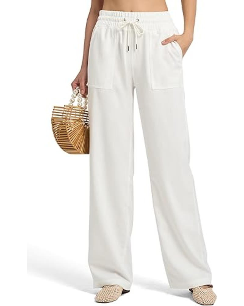 Emma Pantaloni Donna Lino – Gamba Larga, Coulisse & Tasche Funzionali