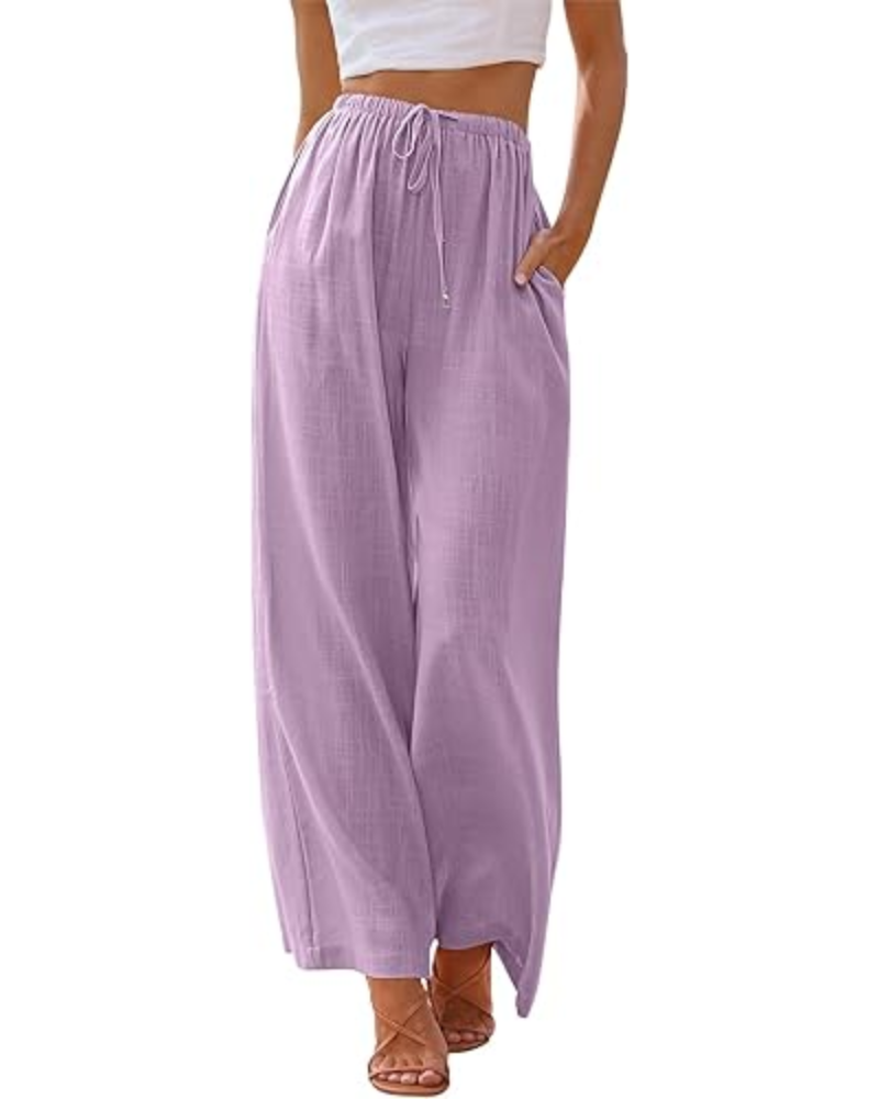 Natalie Pantaloni Donna Lino Rayon – Gamba Larga, Coulisse & Tessuto Leggero