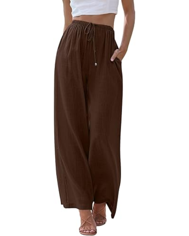 Natalie Pantaloni Donna Lino Rayon – Gamba Larga, Coulisse & Tessuto Leggero