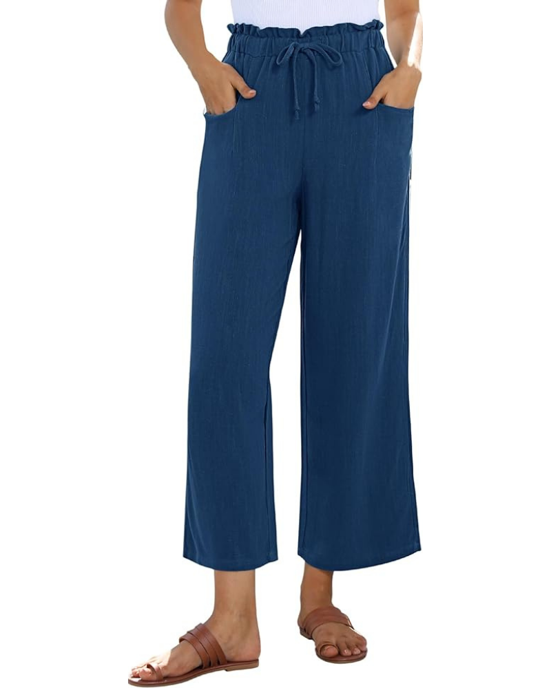 Pantalones capri de mujer Florence – Lino y rayón, cintura alta, cordón ajustable y bolsillos
