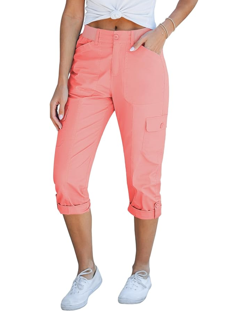 Julia Pantalones Capri Cargo para Mujer – Tiro Alto, 6 Bolsillos y Bajo Enrollado