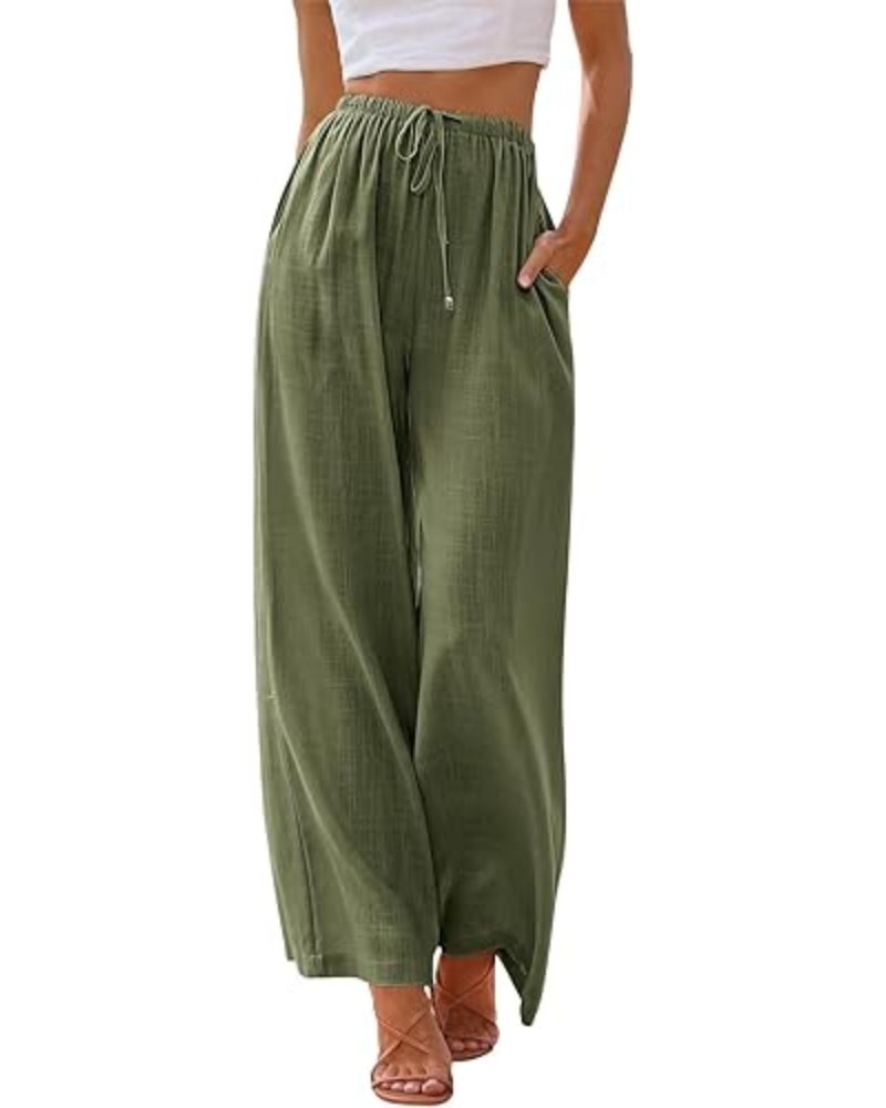 Natalie Pantaloni Donna Lino Rayon – Gamba Larga, Coulisse & Tessuto Leggero