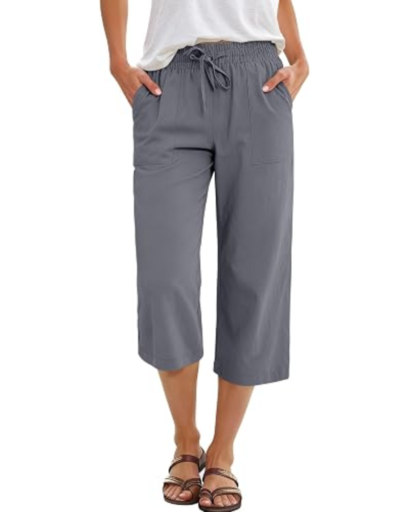 Lily Pantalon capri pour femme – taille haute, cordon de serrage et tissu fluide en rayonne