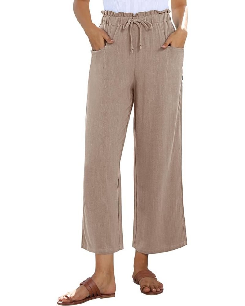 Pantalones capri de mujer Florence – Lino y rayón, cintura alta, cordón ajustable y bolsillos