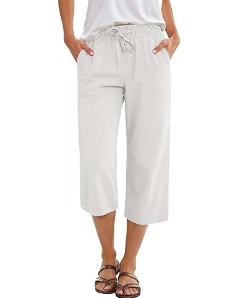 Lily Pantalon capri pour femme – taille haute, cordon de serrage et tissu fluide en rayonne
