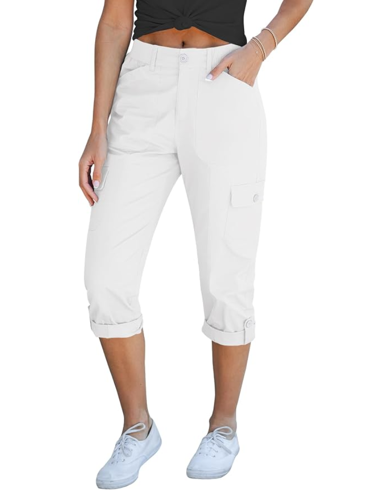 Julia Pantalones Capri Cargo para Mujer – Tiro Alto, 6 Bolsillos y Bajo Enrollado