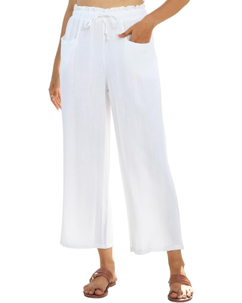 Florence Damen-Caprihose – Leinen-Rayon, hohe Taille, Kordelzug & Tasche
