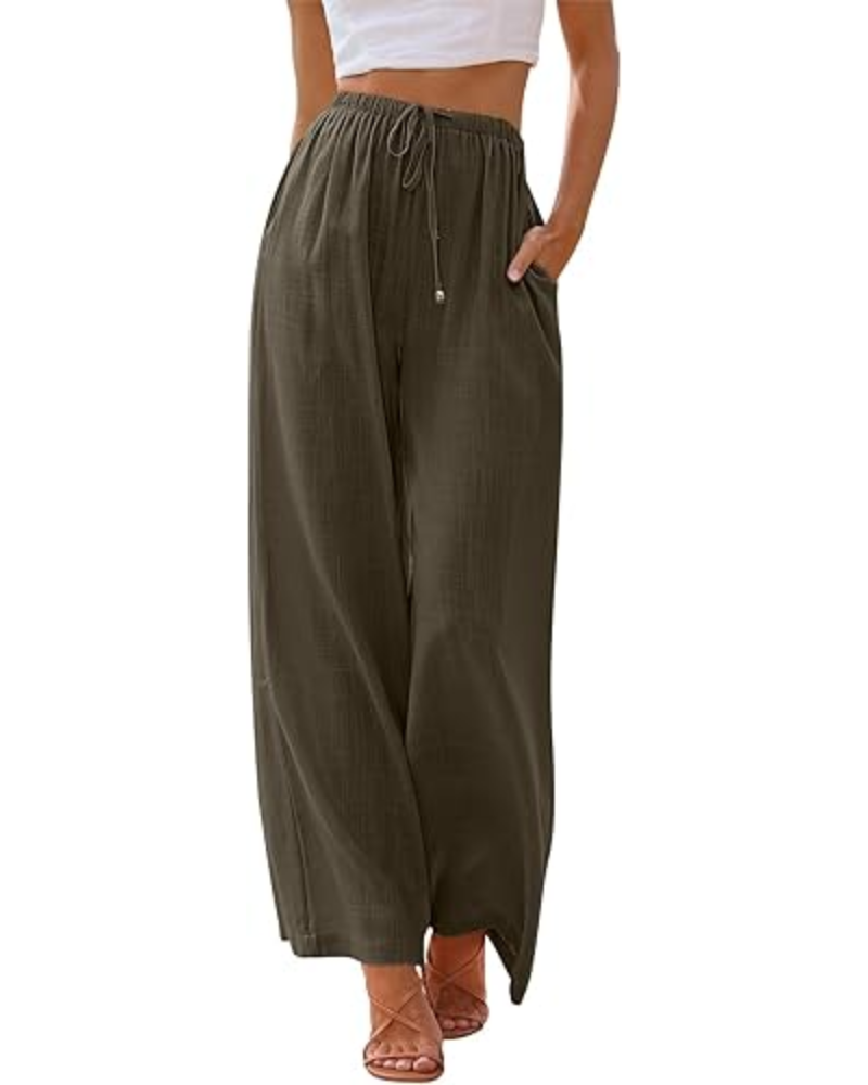 Natalie Pantaloni Donna Lino Rayon – Gamba Larga, Coulisse & Tessuto Leggero
