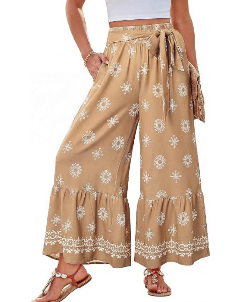 Savannah Pantaloni Donna Palazzo – Vita Alta, Cintura Regolabile & Tasche