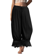 Ivy Pantalon bouffant pour femme – Mélange de lin, dentelle à volants et cordon de serrage