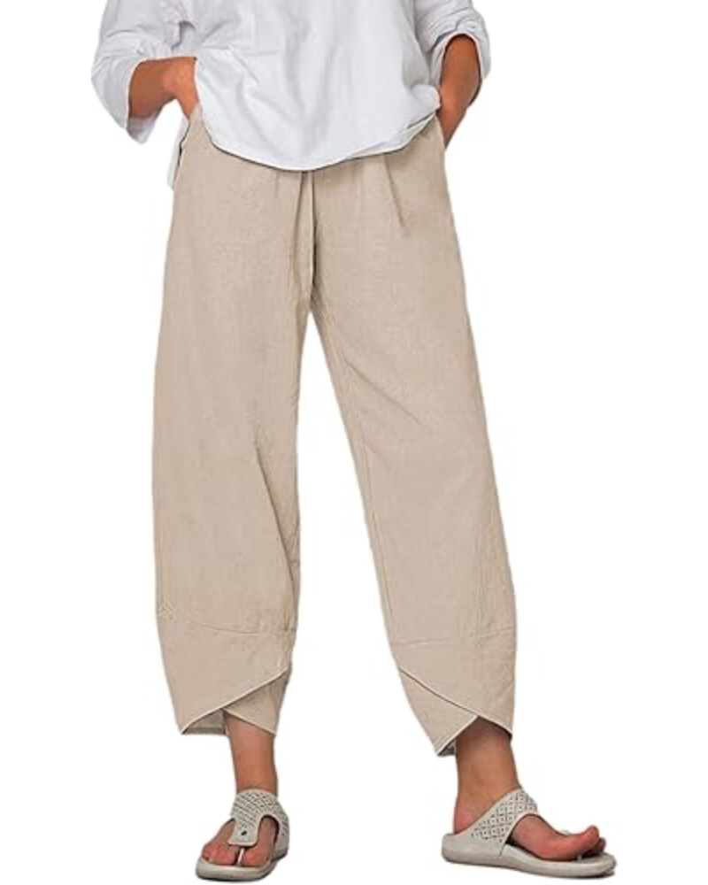 Diana Pantaloni Donna Capri – Misto Lino, Orlo Tulipano & Tasche Laterali