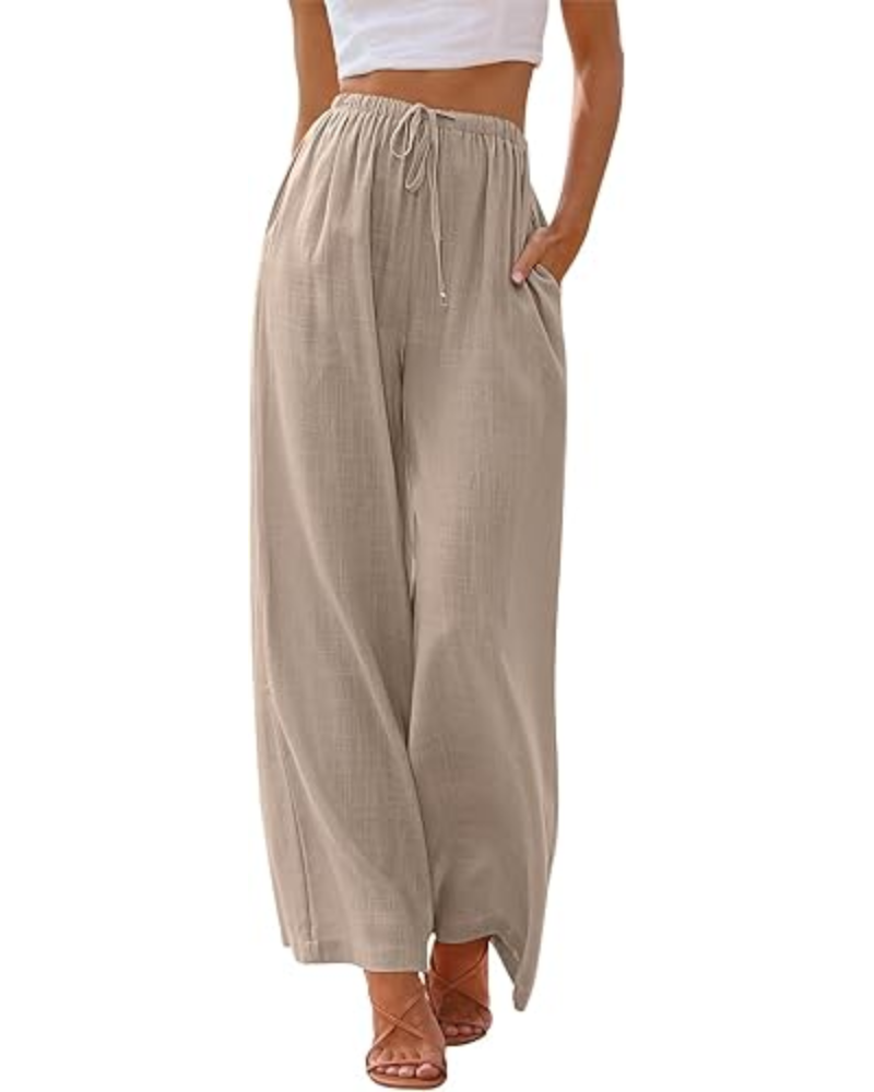 Natalie Pantaloni Donna Lino Rayon – Gamba Larga, Coulisse & Tessuto Leggero