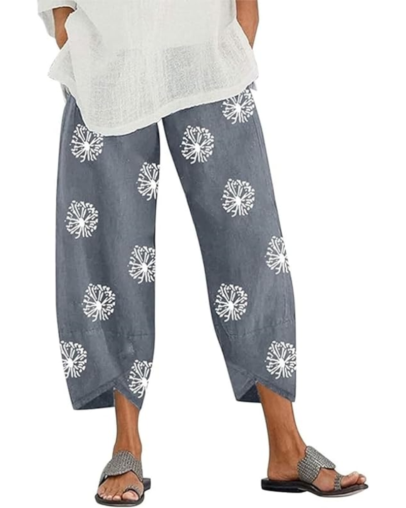 Pantalon capri pour femme Ella – Mélange de lin, taille élastiquée et imprimé floral