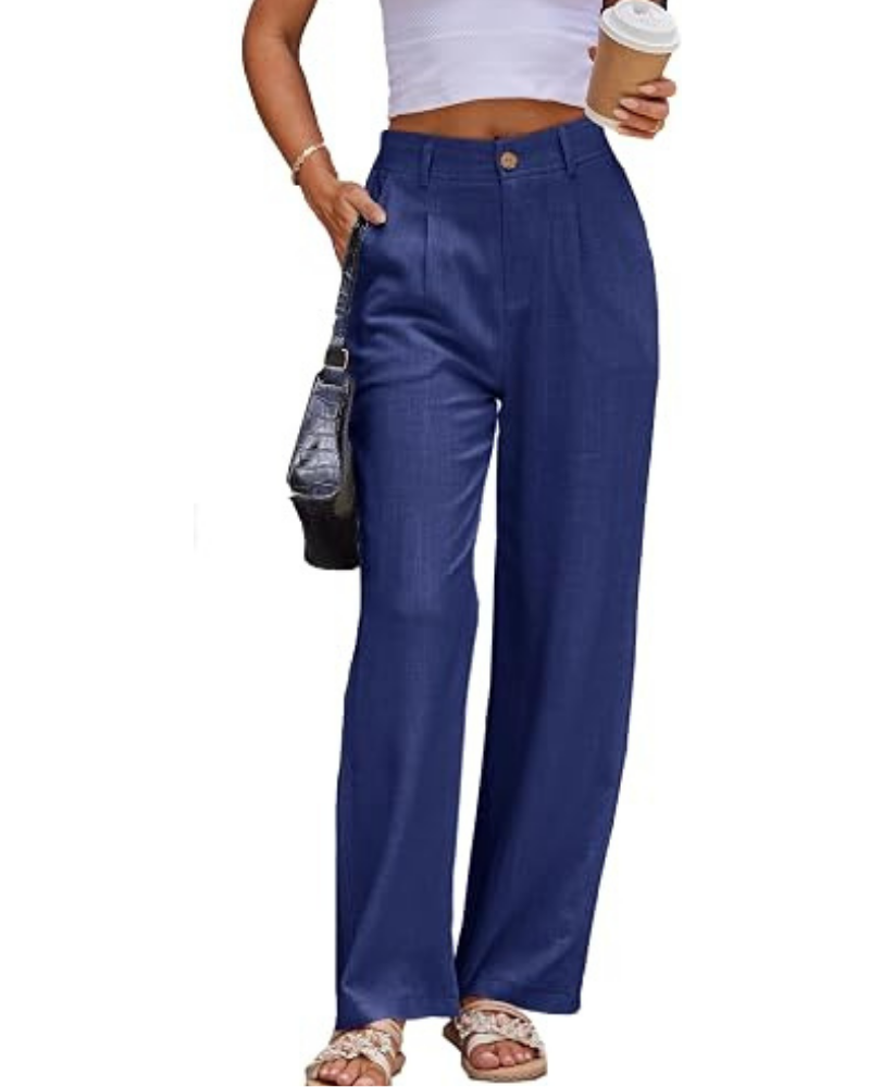 Katherine Pantaloni Donna Lino – Vita Alta, Chiusura Zip & Tasche Laterali