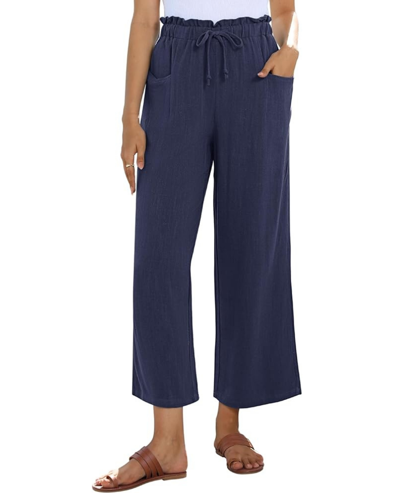 Pantalones capri de mujer Florence – Lino y rayón, cintura alta, cordón ajustable y bolsillos