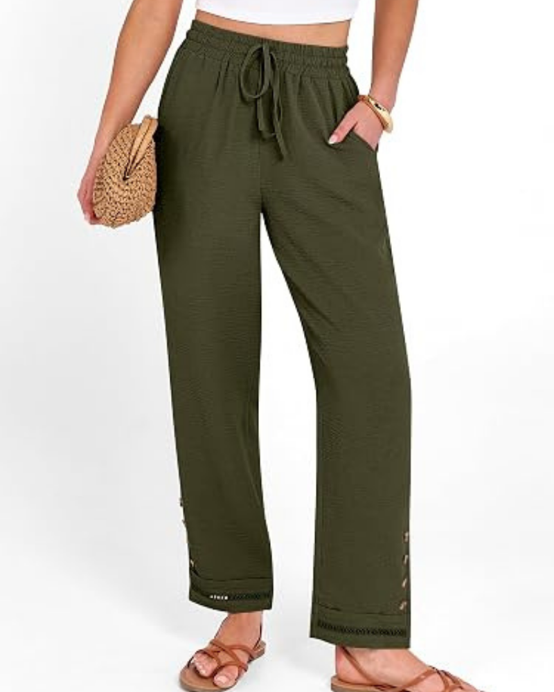 Hazel Pantaloni Donna Capri – Poliestere Morbido, Coulisse & Orlo con Bottoni