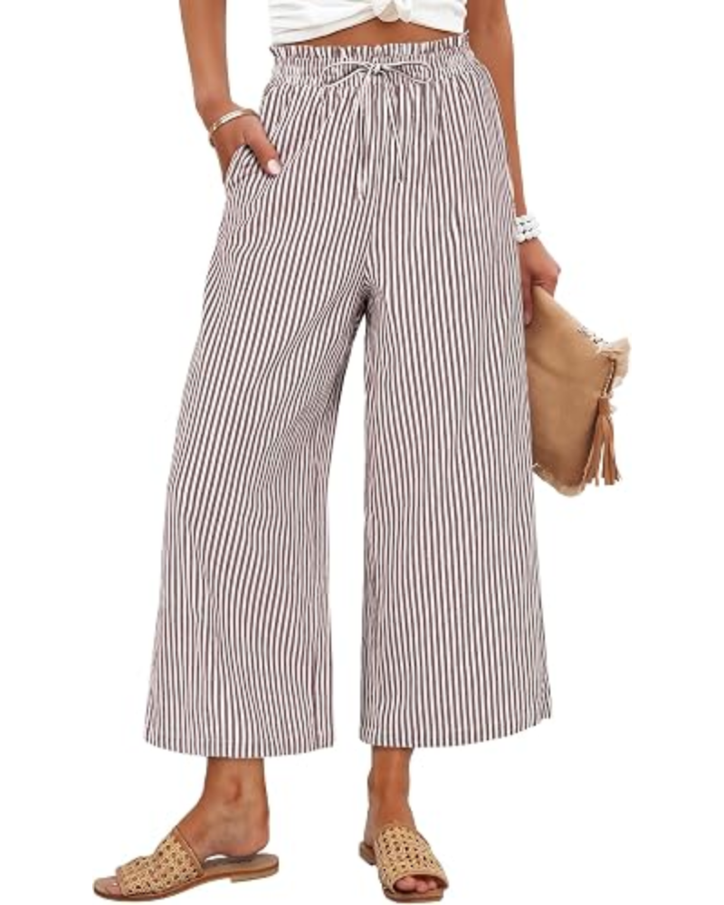 Pantalones Madison para mujer, cropped – Rayón, cintura fruncida y bolsillos laterales