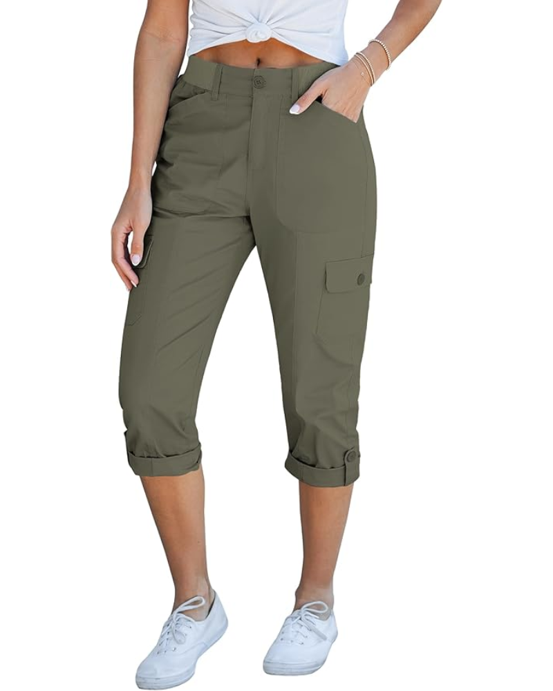 Julia Pantalones Capri Cargo para Mujer – Tiro Alto, 6 Bolsillos y Bajo Enrollado
