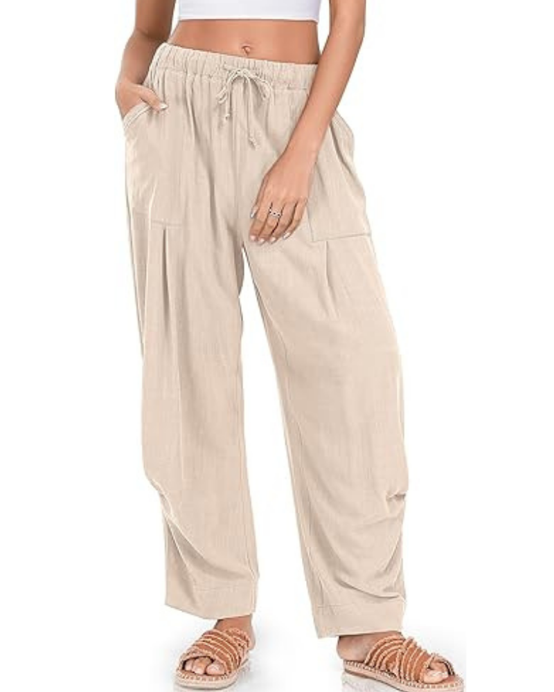 Beatrice Women’s Harem Pants – Linen Blend, Drawstring & Patch Pockets