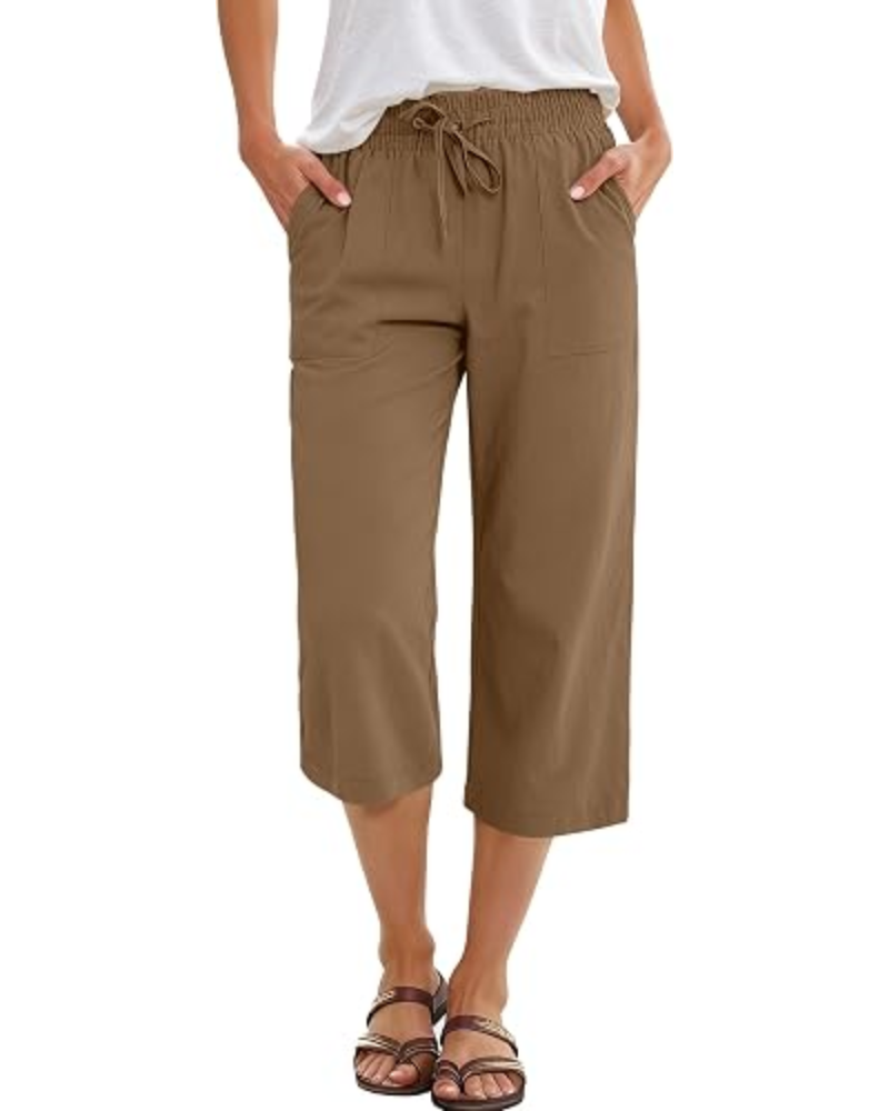 Lily Pantalon capri pour femme – taille haute, cordon de serrage et tissu fluide en rayonne