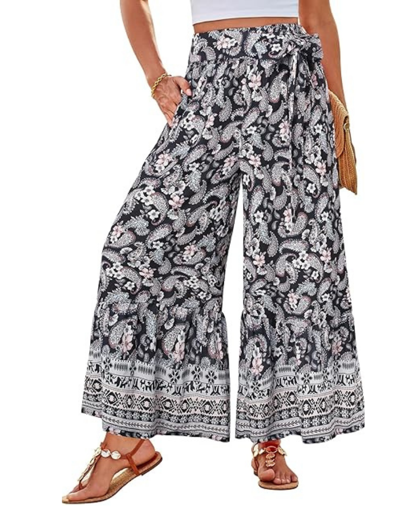 Savannah Pantaloni Donna Palazzo – Vita Alta, Cintura Regolabile & Tasche
