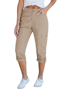 Julia Pantalon cargo capri pour femme – taille haute, 6 poches et ourlet roulotté