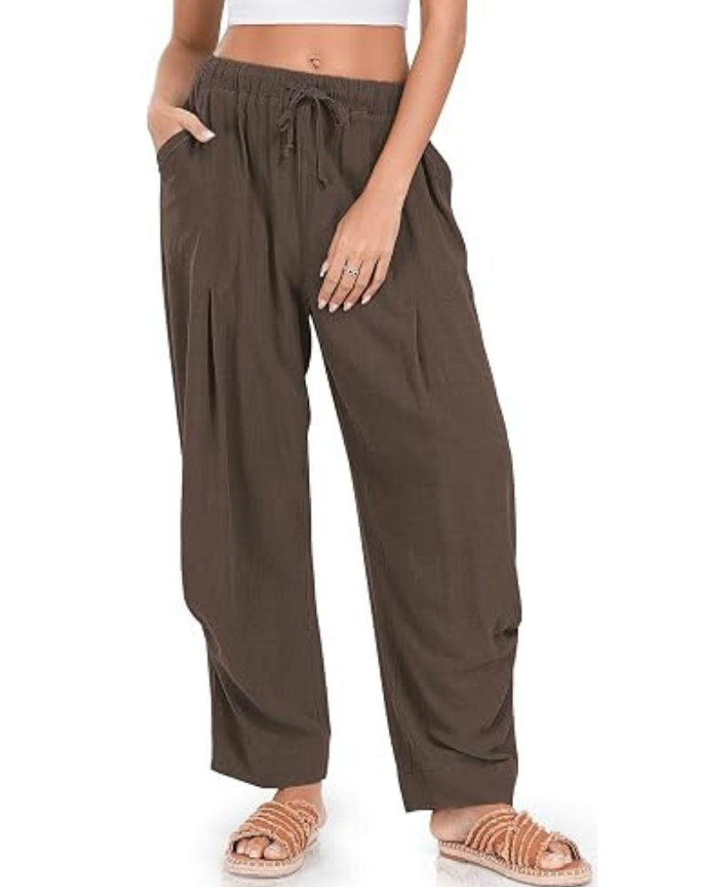 Beatrice Women’s Harem Pants – Linen Blend, Drawstring & Patch Pockets
