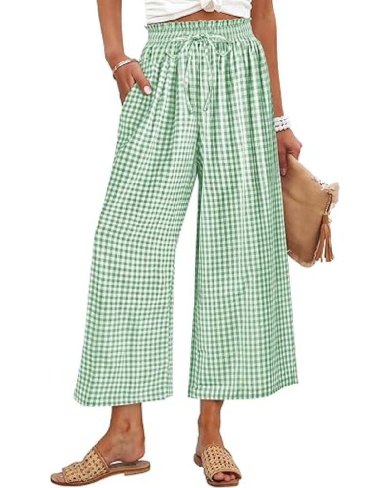 Pantalones Madison para mujer, cropped – Rayón, cintura fruncida y bolsillos laterales