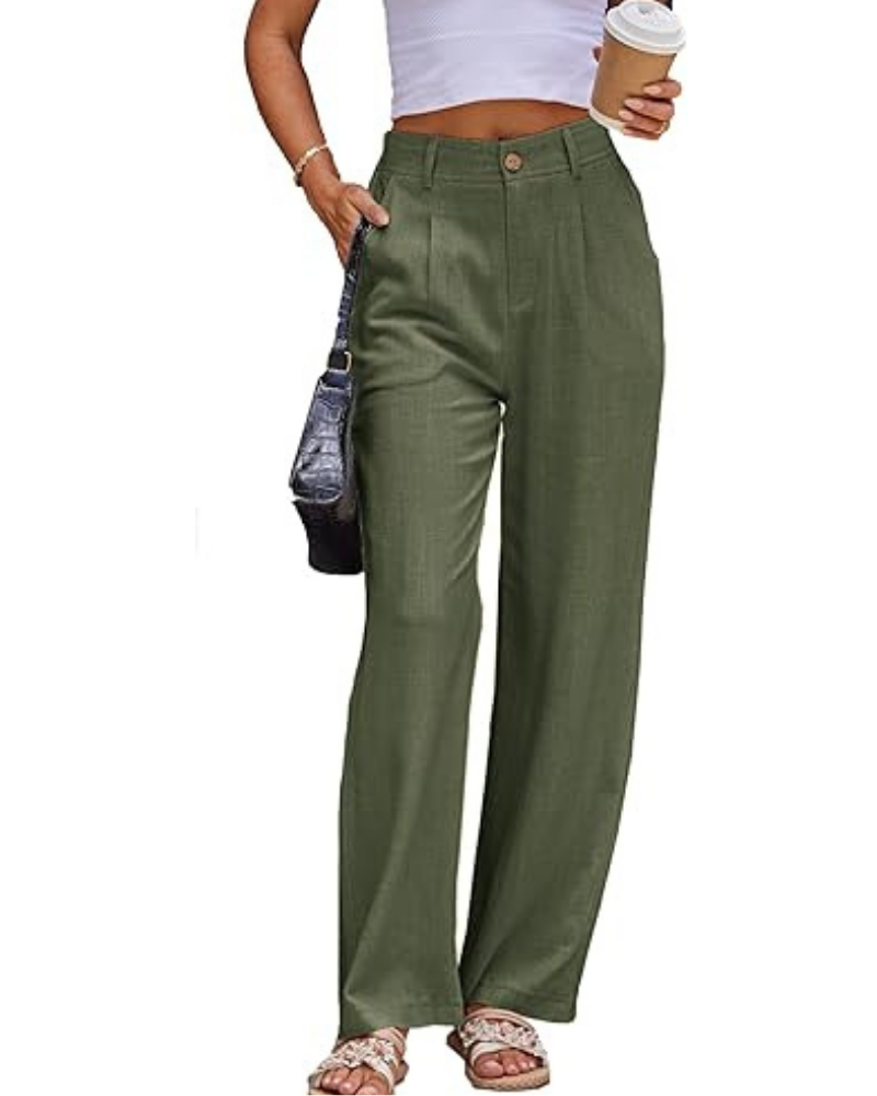 Katherine Pantaloni Donna Lino – Vita Alta, Chiusura Zip & Tasche Laterali