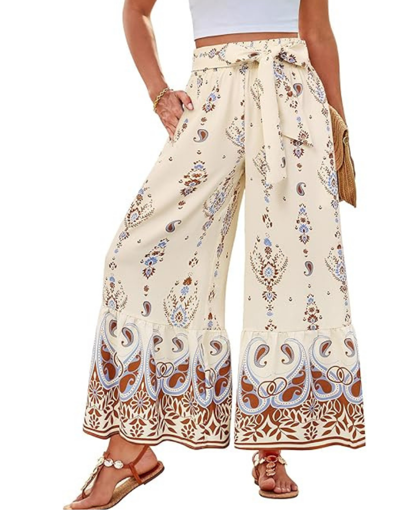 Savannah Pantaloni Donna Palazzo – Vita Alta, Cintura Regolabile & Tasche
