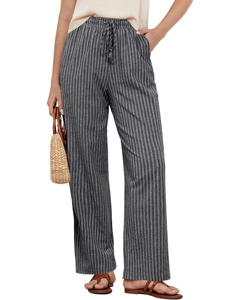 Lucy Pantaloni Donna a Righe – Misto Lino, Gamba Larga & Coulisse