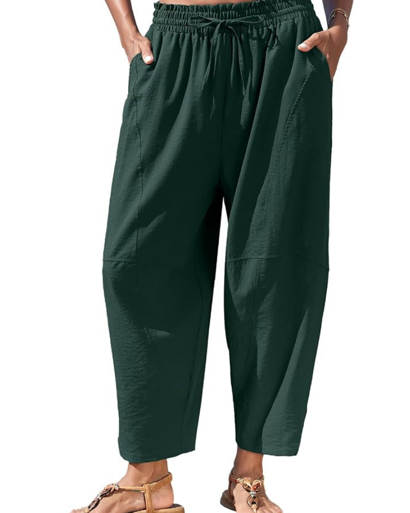 Pantalones de mujer Eleanor tipo harem – tiro alto, pierna ancha y bolsillos ocultos