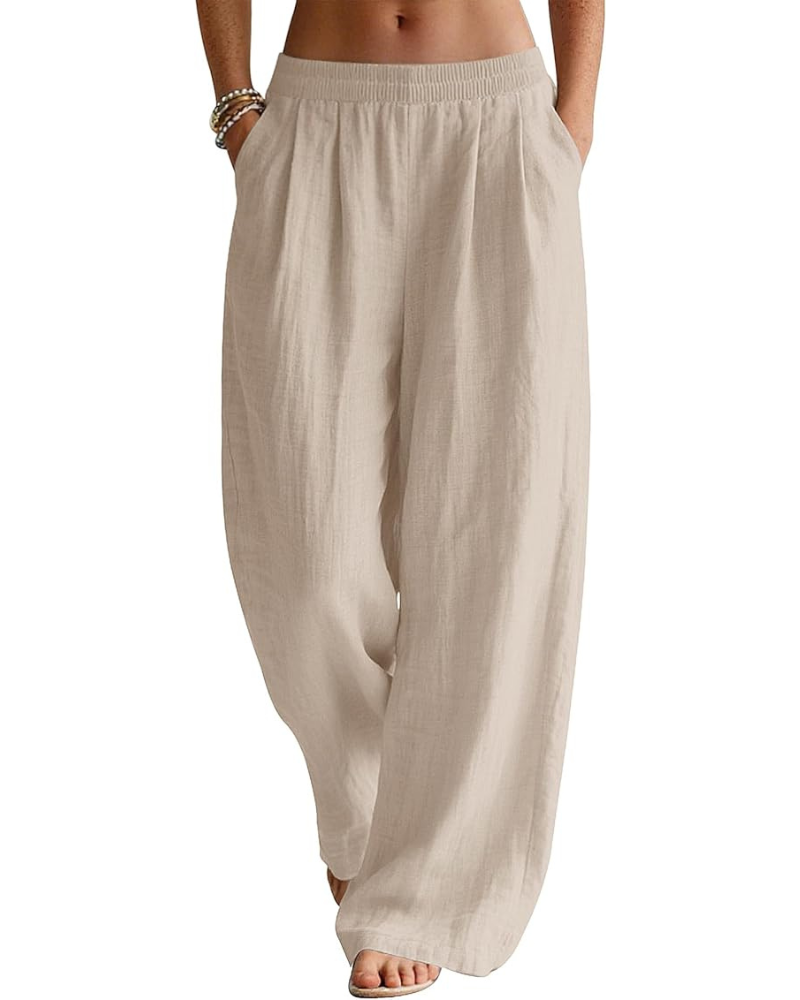 Evelyn Palazzo Pants for Women – Linen Blend, Elastic Waist, and Side Pockets