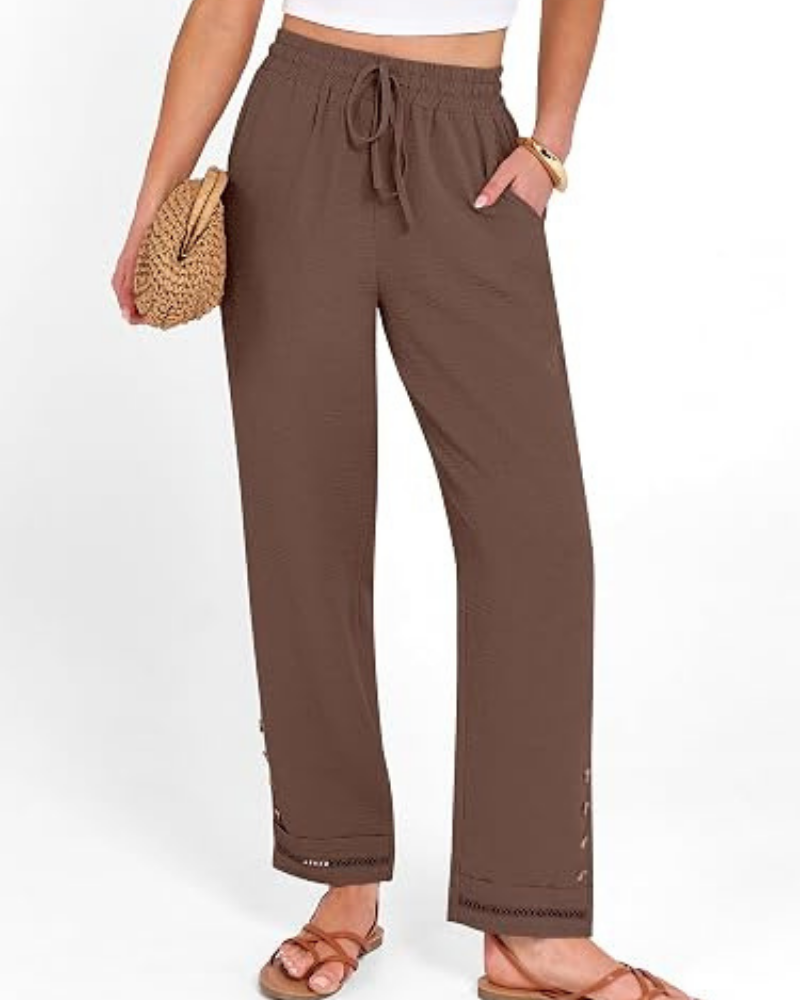 Hazel Pantaloni Donna Capri – Poliestere Morbido, Coulisse & Orlo con Bottoni
