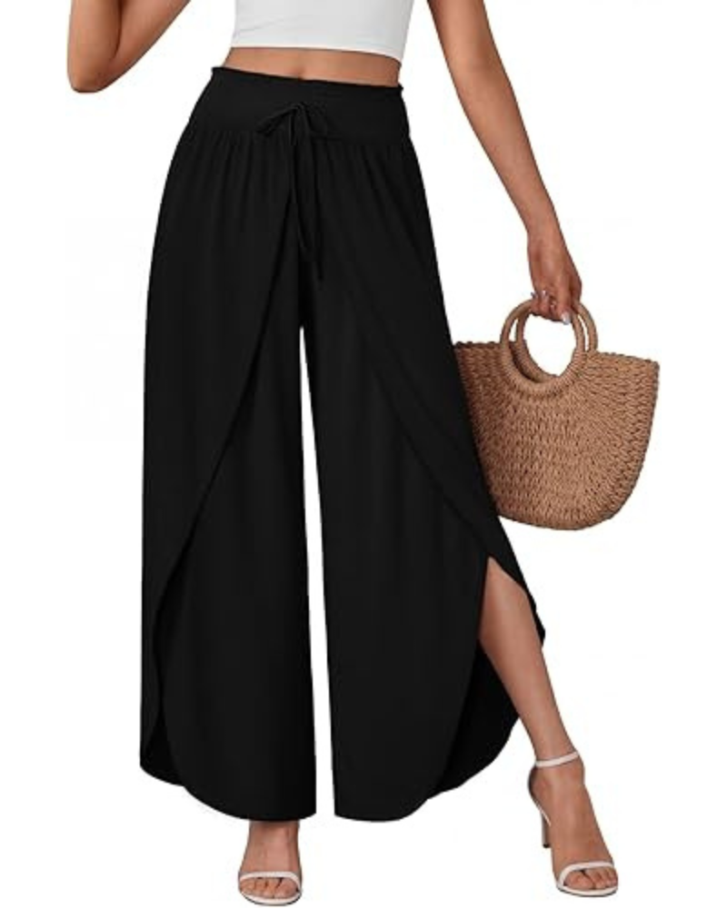 Serena Pantalones de mujer de pierna ancha – Tiro alto, tejido elástico y antiarrugas
