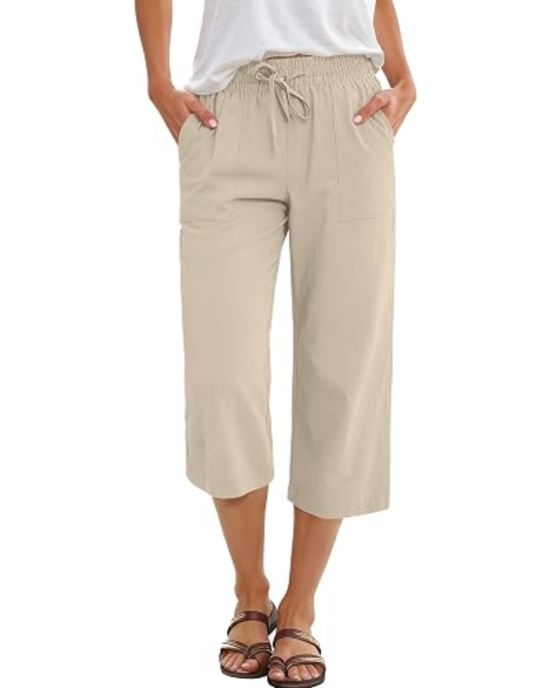 Lily Pantalon capri pour femme – taille haute, cordon de serrage et tissu fluide en rayonne